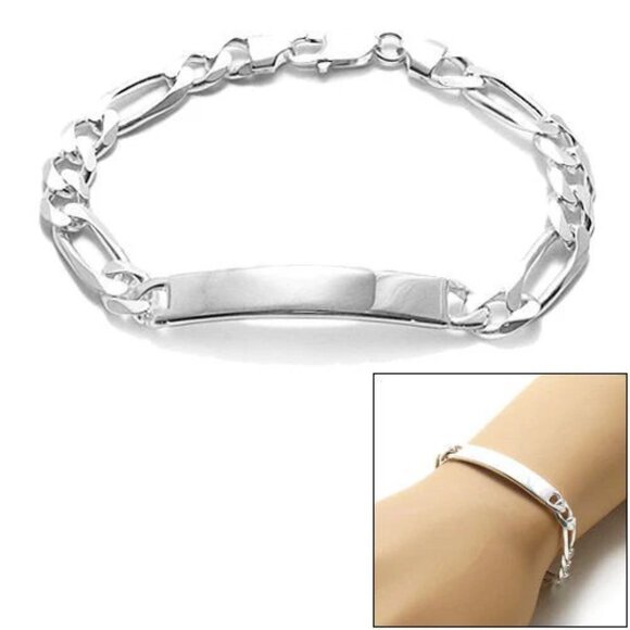 STYLISH 8MM (220 GAUGE) STERLING SILVER FIGARO LINK ID BRACELET - Picture 1 of 4